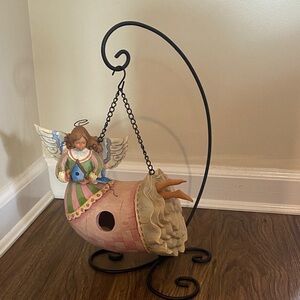 Jim Shore 2007 Pink Angel Hanging Birdhouse Bluejay Figurine Retired Home Decor